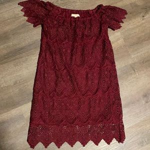 Lace off the shoulder mini dress